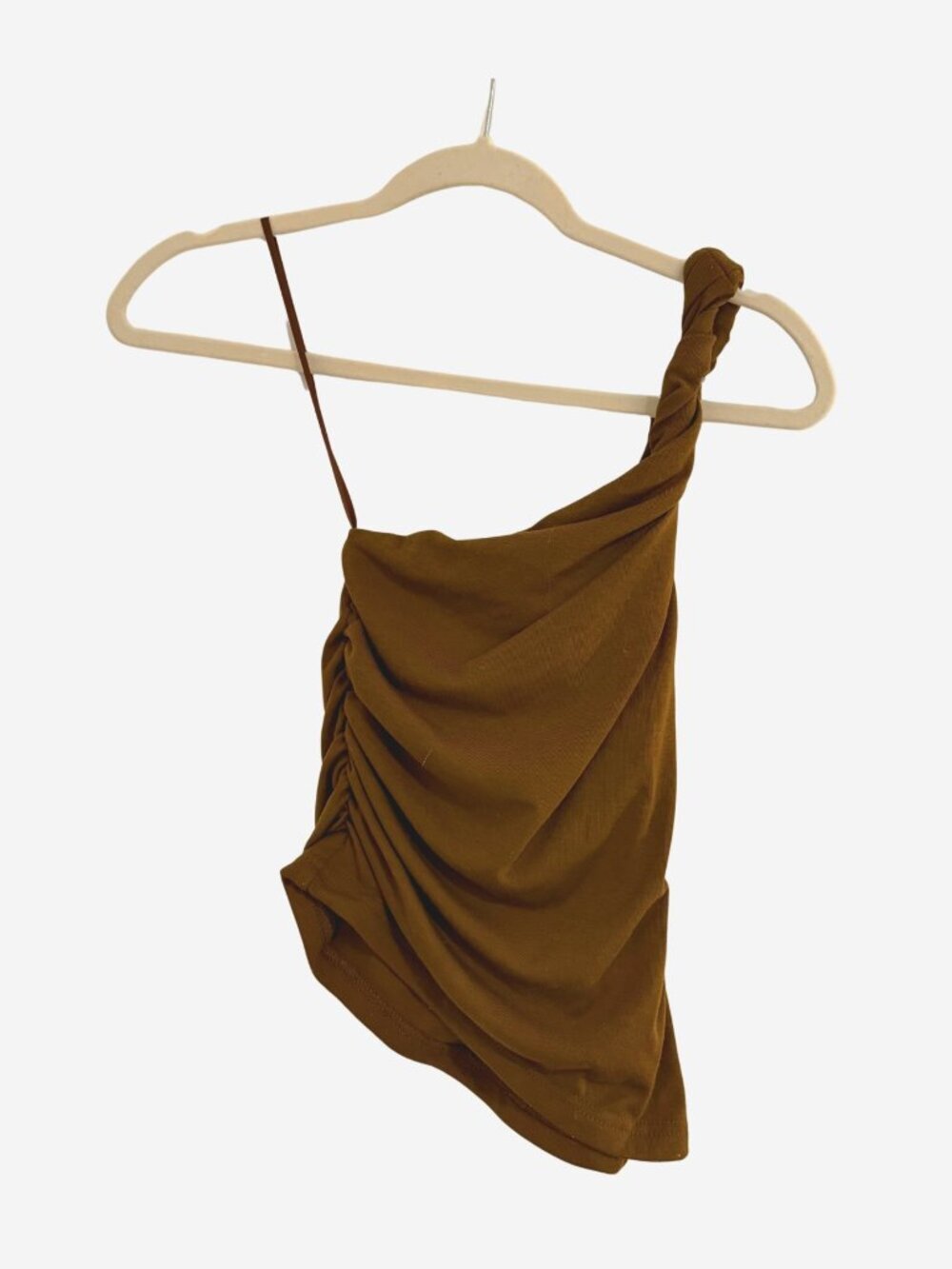 Runaway The Label Brown One Shoulder Asymmetric Ruched Top XS